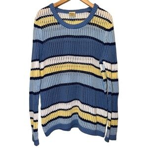 Vintage Blair 100% Cotton Crochet Striped Blue and Yellow Women's Sweater